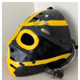 LL  - Vintage Black and Yellow Goalie Hockey Mask with Straps