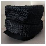 LL  - Vintage Darcel Exclusive Black Woven Hat with Rhinestone Brooch