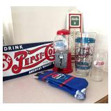 LL  - Pepsi-Cola Collectibles Lot: Vintage Sign, Thermometer, Glasses, Gumball Machine and Socks