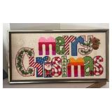 LLBR - Framed Vintage Merry Christmas Needlepoint Wall Decor