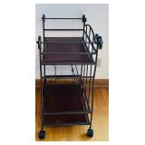 K - Metal and Wood Rolling Bar Cart with Wine Rack