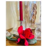 DR - Cartier Silver Candlestick, Glass Candle Holders, and Decorative Set with Wax Candles and Rose