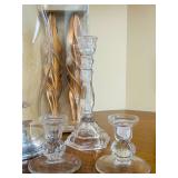 DR - Cartier Silver Candlestick, Glass Candle Holders, and Decorative Set with Wax Candles and Rose