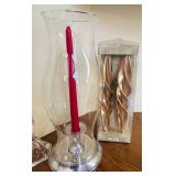 DR - Cartier Silver Candlestick, Glass Candle Holders, and Decorative Set with Wax Candles and Rose