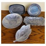 DR - Collection of 5 Decorative Vintage Cast Aluminum Trays and Plates