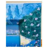 P - Hand-Painted 9 x 10 Inch Wooden Picture Frame with Coastal City Artwork