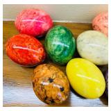 LR - Decorative White Ceramic Basket with 13 Assorted Marble Stone Eggs