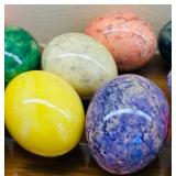 LR - Decorative White Ceramic Basket with 13 Assorted Marble Stone Eggs