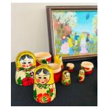 P - Russian Nesting Dolls, Hand-Painted Plates, and Signed Folk Art Painting