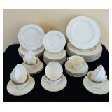 K - China Dinnerware Set with 9 Large Plates, 6 Medium Plates, 10 Small Plates, 9 Cups and Saucers