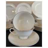 K - China Dinnerware Set with 9 Large Plates, 6 Medium Plates, 10 Small Plates, 9 Cups and Saucers