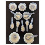 DR - Set of 8 Blue and White Chinese Porcelain Rice Bowls with 8 Matching Spoons