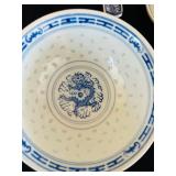 DR - Set of 8 Blue and White Chinese Porcelain Rice Bowls with 8 Matching Spoons