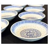 DR - Set of 8 Blue and White Chinese Porcelain Rice Bowls with 8 Matching Spoons