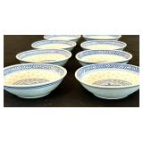 DR - Set of 8 Blue and White Chinese Porcelain Rice Bowls with 8 Matching Spoons