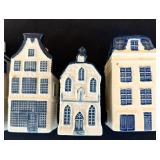 P - Set of 6 KLM Delft Blue Miniature Ceramic Houses