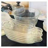 P - Collection of Pots, Pans, Knives, and Glass Bakeware Kitchenware Set
