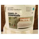 Room Essentials - Full/Queen Ivory & Cream Gingham Reversible Microfiber Comforter