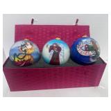 Set of Three Hand painted  4" Glass Ornaments in Decorative Box