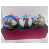 Set of Three Hand painted  4" Glass Ornaments in Decorative Box