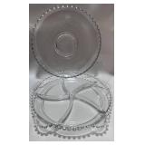 Two Vintage Imperial Glass Candlewick Platters: Divided Relish Dish 10" and 11" Round