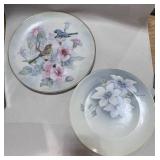 Two Vintage Plates: Blue Birds and Bavarian Made Flower Plate