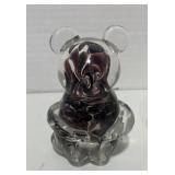Two Art glass Murano Style Paperweights Bear and White Blooms