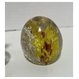 Two Art glass Murano Style Paperweights Bear and White Blooms