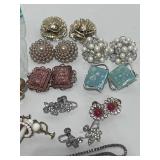 12 Vintage Pair of Clipon/Screw Back Earrings, Two Necklaces and two Brooches