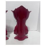 Pair of Fleur De Lys Victorian Lady Red Porcelain Vases