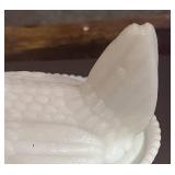 Three 5" Hen on Nests Milk Glass Blue and White Or Red Comb Westmoreland. One has chip