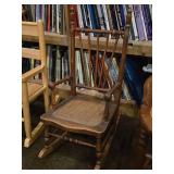 Vintage Early American Farmhouse style Wooden Rocking Chair with Cane Seat