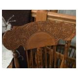 Vintage Victorian Quartersawn Oak Wooden Rocking Chair with Leather Seat