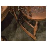 Vintage Victorian Quartersawn Oak Wooden Rocking Chair with Leather Seat