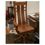 Wooden Ladder-Back Bungalow Swivel Rolling Office Arm Chair