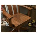 Wooden Ladder-Back Bungalow Swivel Rolling Office Arm Chair