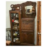Vintage Victorian Quarter Sawn Tiger Oak Wood Side-By-Side Secretary Desk with Display Cabinet