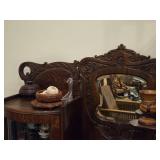 Vintage Victorian Quarter Sawn Tiger Oak Wood Side-By-Side Secretary Desk with Display Cabinet