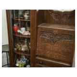 Vintage Victorian Quarter Sawn Tiger Oak Wood Side-By-Side Secretary Desk with Display Cabinet