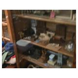 Vintage American Renaissance-style Oak Wood Curio Cabinet Open Bookcase with Ornate Mirrored Top Shelf 5-shelf