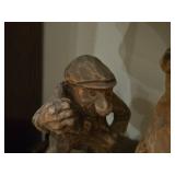 Vintage 19" Lumberjack theme German Carved Wood Table Lamp with Lamp Shade featuring print of The Night Watch by Rembrandt