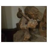 Vintage 19" Lumberjack theme German Carved Wood Table Lamp with Lamp Shade featuring print of The Night Watch by Rembrandt