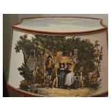 Vintage 19" Lumberjack theme German Carved Wood Table Lamp with Lamp Shade featuring print of The Night Watch by Rembrandt