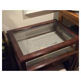 Display Shadow Box Curio End Table with Lift Up Glass Top