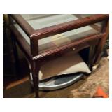 Display Shadow Box Curio End Table with Lift Up Glass Top