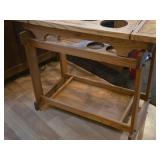 Vintage Wood Rolling Bar Serving Cart with Removable Top