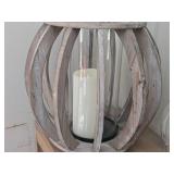 Seaside Treasure Rustic Chic Drift Wood Sphere and Glass Candle Lantern