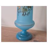Vintage 11" Victorian Hand Made Handpainted Bristol Glass Table Vase (cobalt blue)