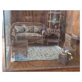 Doll House Vintage style 1:12 Scale Living Room with Furniture in a Wood/Glass or Plexiglas Display