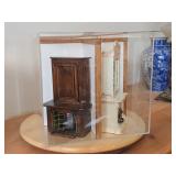 Doll House Display with Wood Turntable - 1:12 Scale Victorian Fireplaces and Bench.
